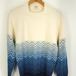Vtg Drummond Pullover Sweater Men's L Blue Cream Chevron Design Wintuk Acrylic